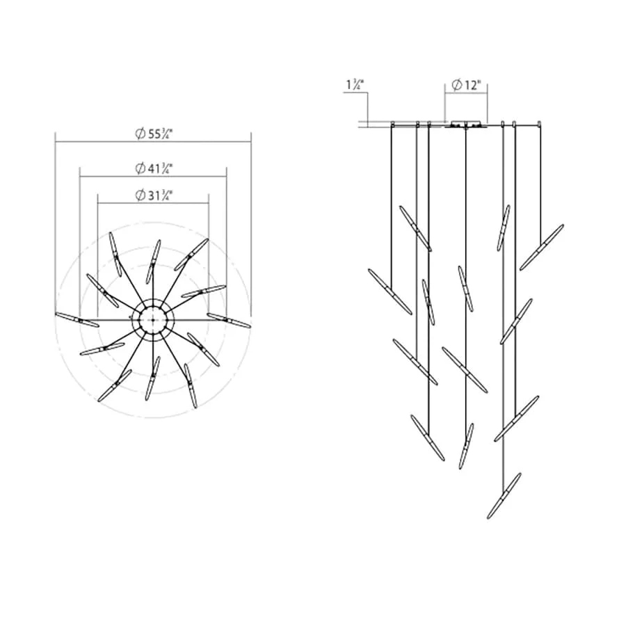 Sonneman Ballet 13 Light 27" Wide LED Abstract Multi Light Pendant with Flush Mounted Arms - Image 3