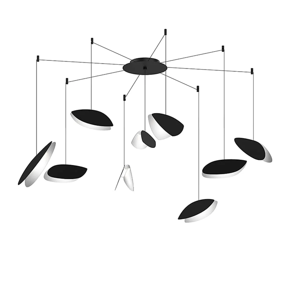 Sonneman Papillons 9 Light 58″ Wide LED Suspension Multi Light Pendant with Black Shades