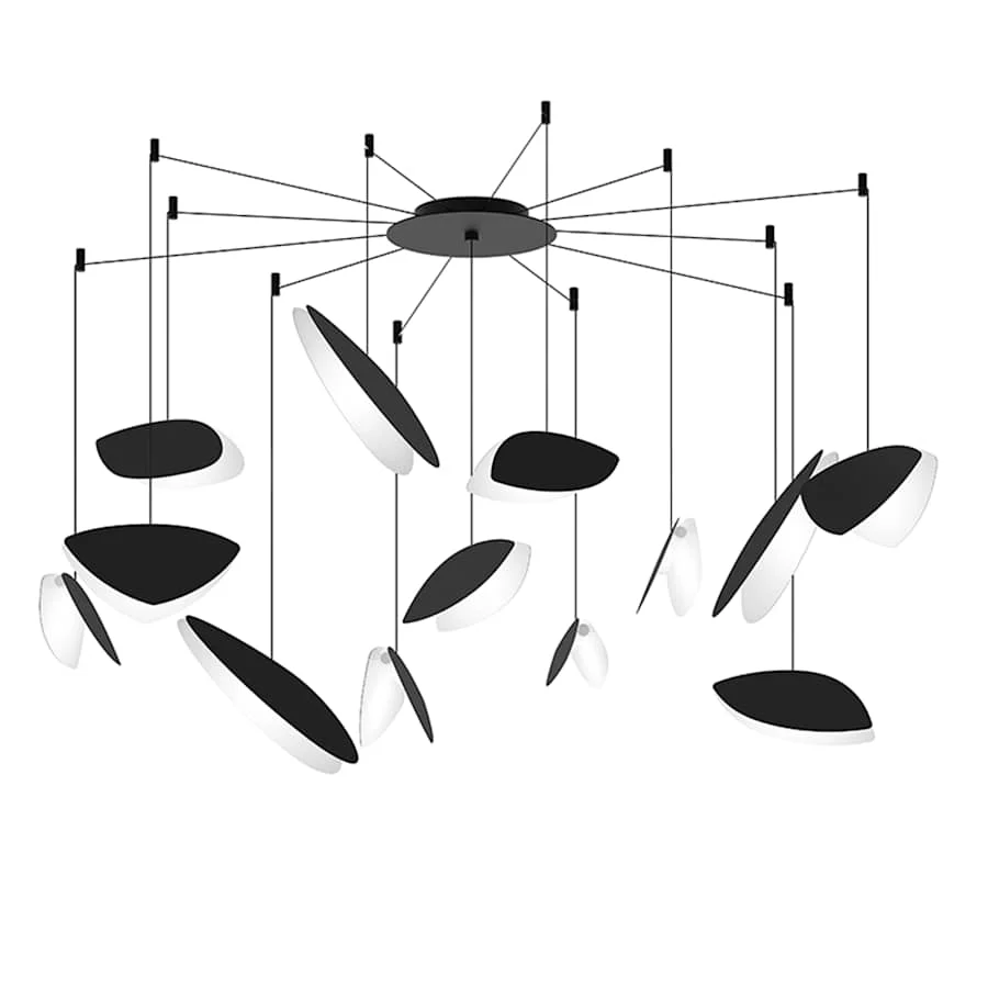 Sonneman Papillons 13 Light 58" Wide LED Suspension Multi Light Pendant with Black Shades - Image 1