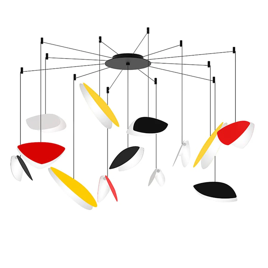 Sonneman Papillons 13 Light 58″ Wide LED Suspension Multi Light Pendant with Black, Red, and Yellow Shades
