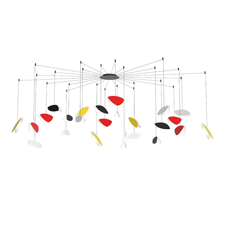 Sonneman Papillons 24 Light 58″ Wide LED Suspension Multi Light Pendant with Black, Red, and Yellow Shades