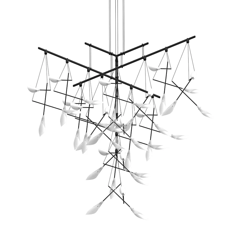 Sonneman Suspenders 48" 4-Tier Tri-Bar Chandelier with 9" Calla Luminaires and 18" Calla Luminaires - Image 1