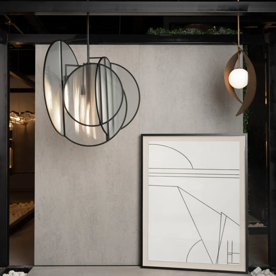 Studio M Crux 5 Light 29" Wide LED Abstract Pendant with Clear, Ribbed Glass Shades - Image 3