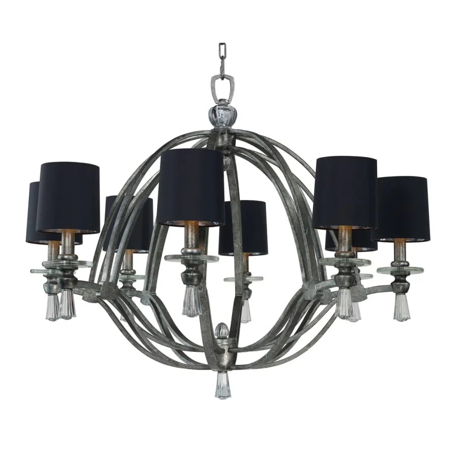 Studio M Triomphe 8 Light 38" Wide Chandelier with Silk Shades and Crystal Accents - Image 1