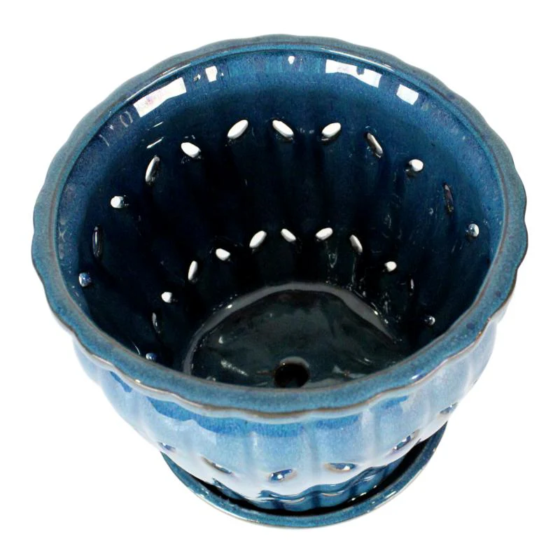 8" Teal Jade Pinwheel Fluted Ceramic Planter - Image 2