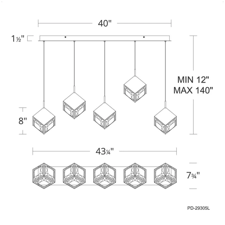 WAC Lighting Ice Cube 5 Light 44" Wide LED Multi Light Pendant - Image 3