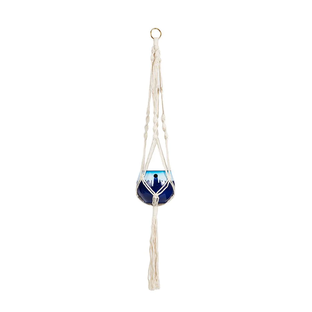 Macrame Hanger Self Watering Set – Linen White + Blizzard Blue