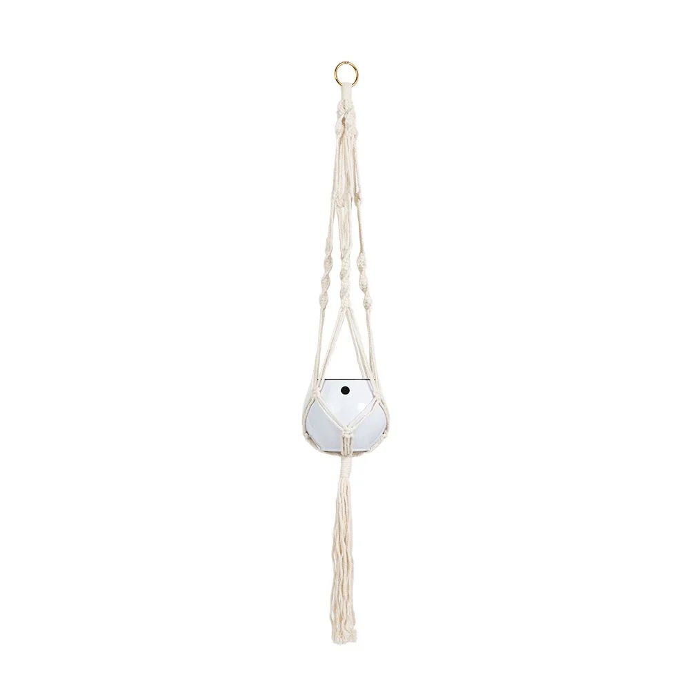 Macrame Hanger Self Watering Set – Linen White + Designer White