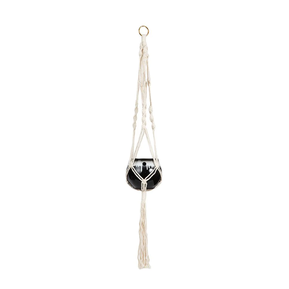 Macrame Hanger Self Watering Set – Linen White + Midnight Sky
