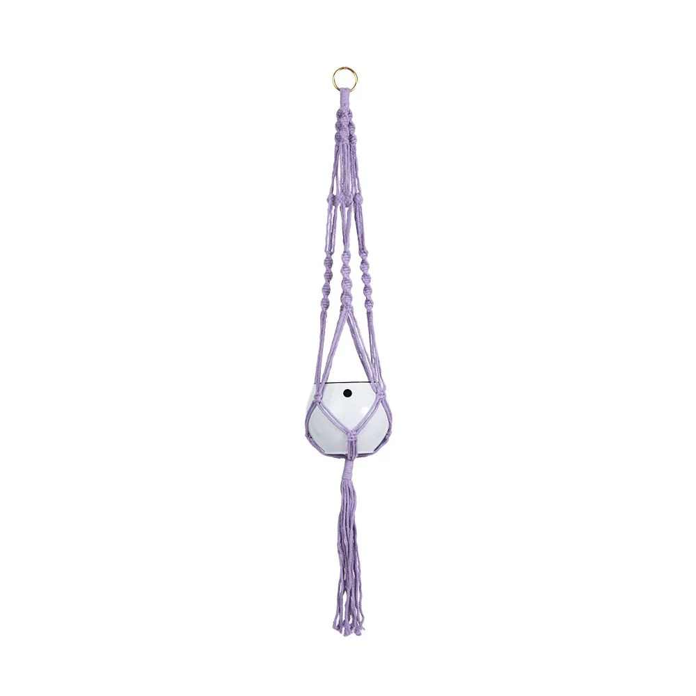 Macrame Hanger Self Watering Set – Lavender Purple + Designer White