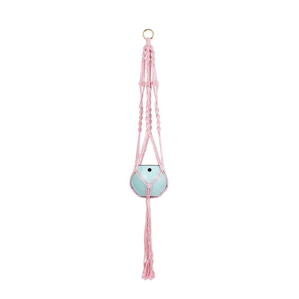 Macrame Hanger Self Watering Set – Rose Quartz + Ocean Blue