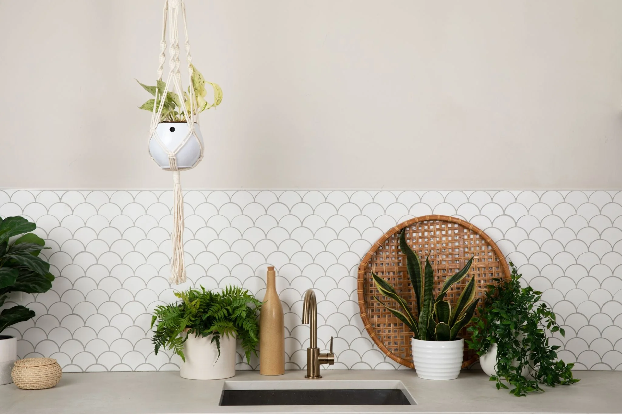 Macrame Hanger Self Watering Set - Linen White + Designer White - Image 2