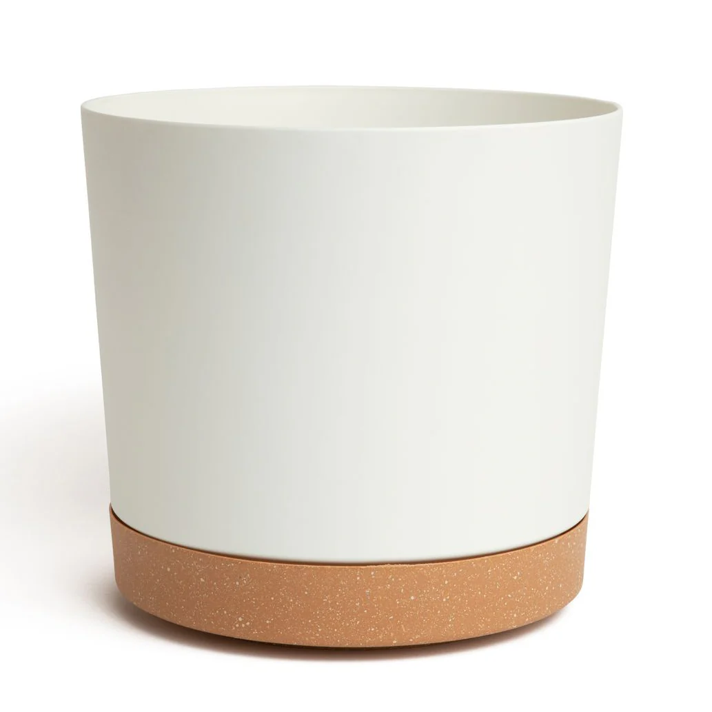 11.5" Contemporary Flower Pot with Saucer - Designer White - Image 2