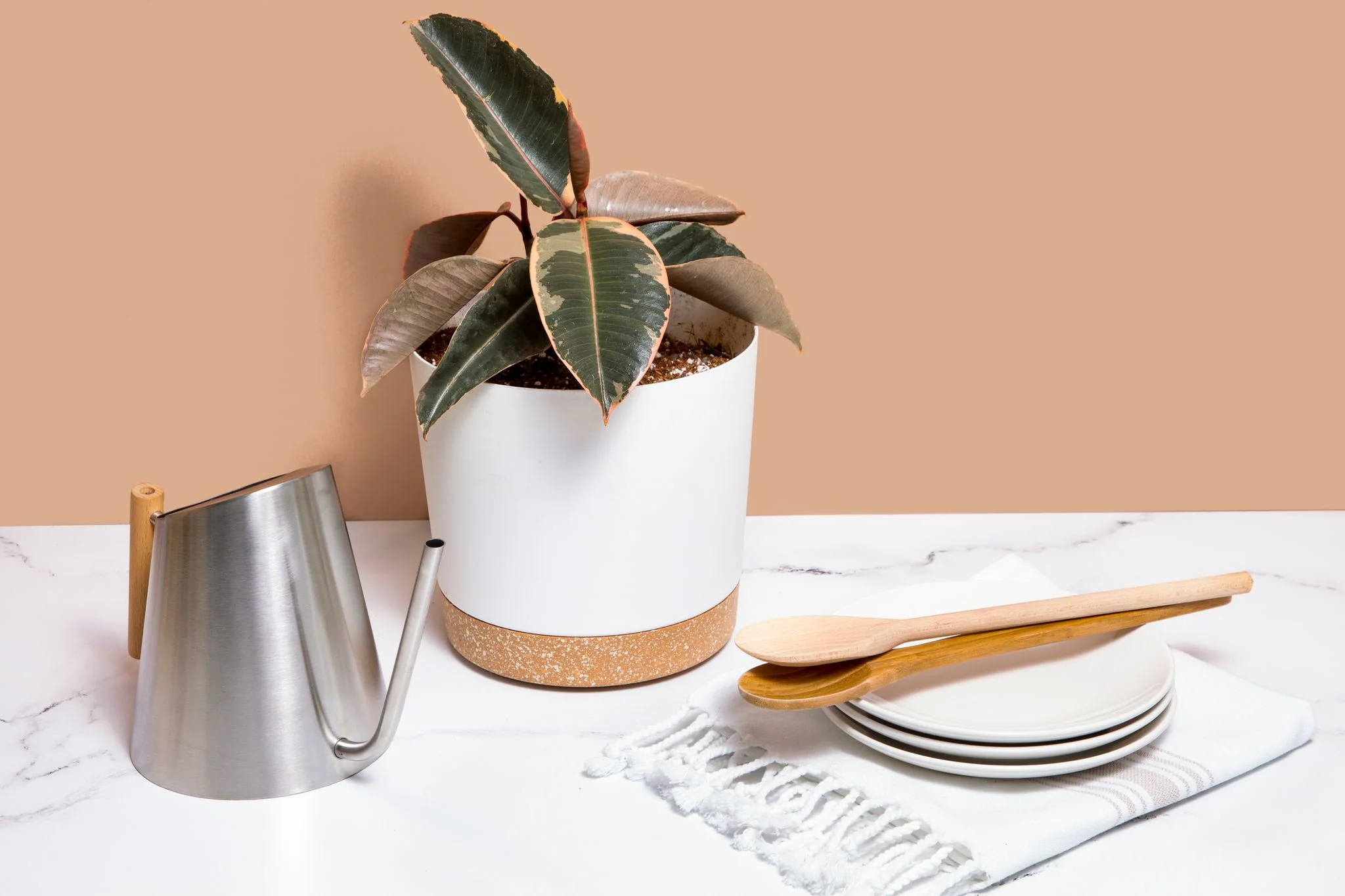 8" Contemporary Flower Pot with Saucer - Designer White - Image 3