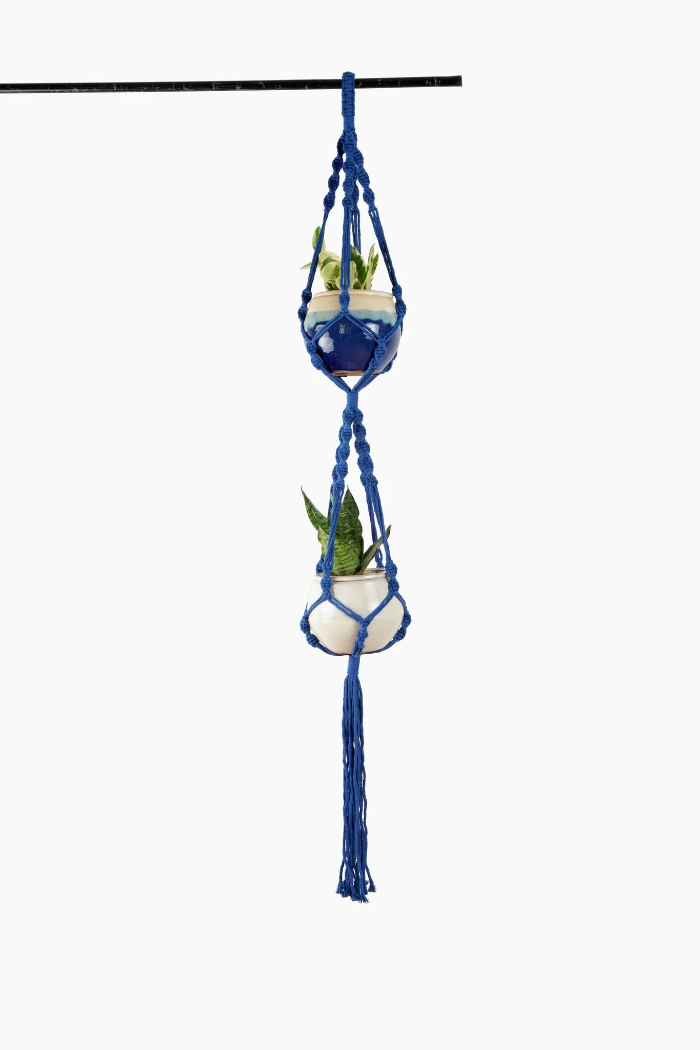Deluxe Hand Woven Double Macrame Hanger – Midnight Blue