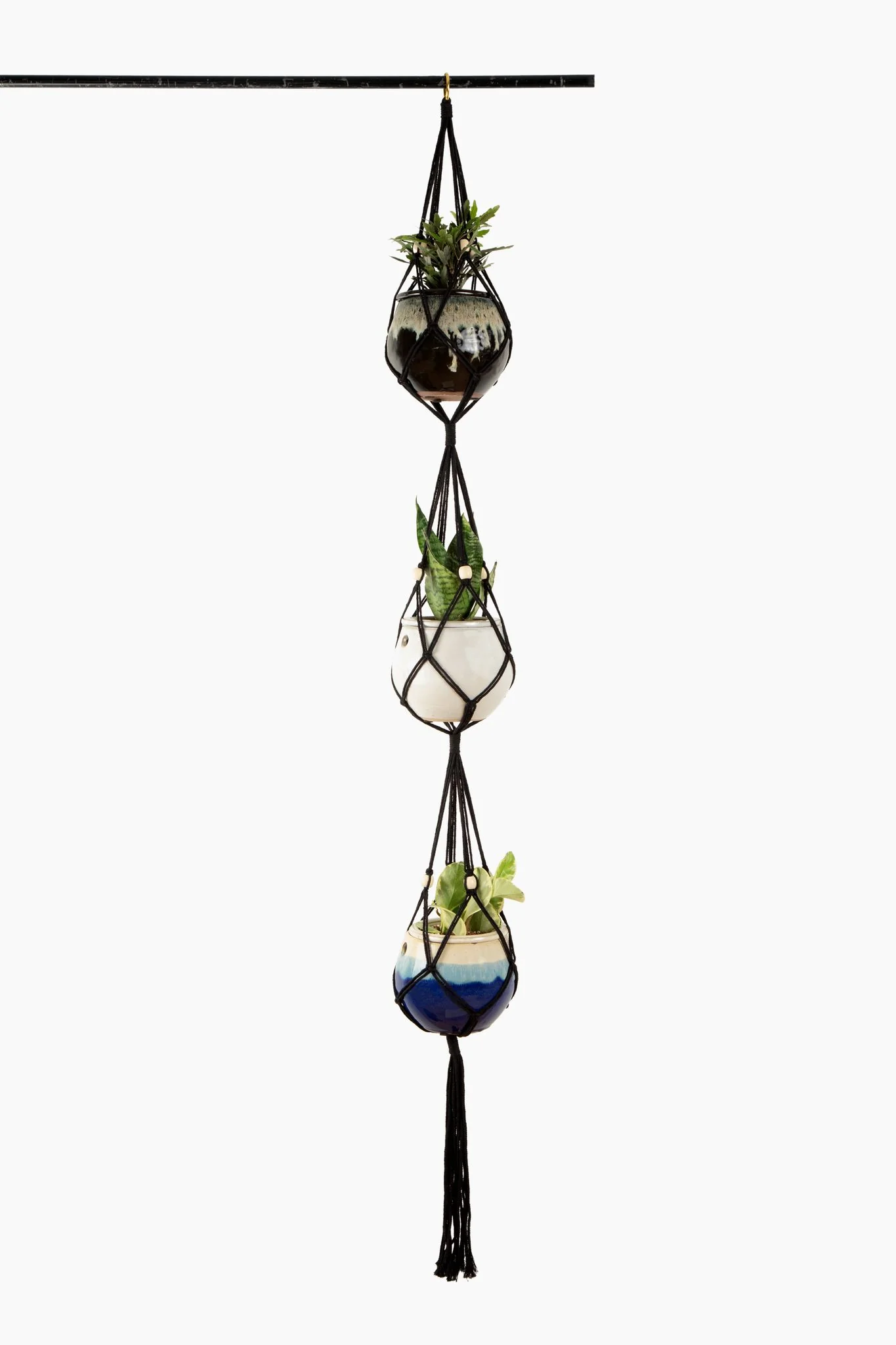 Deluxe Hand Woven Triple Macrame Hanger – Obsidian Black