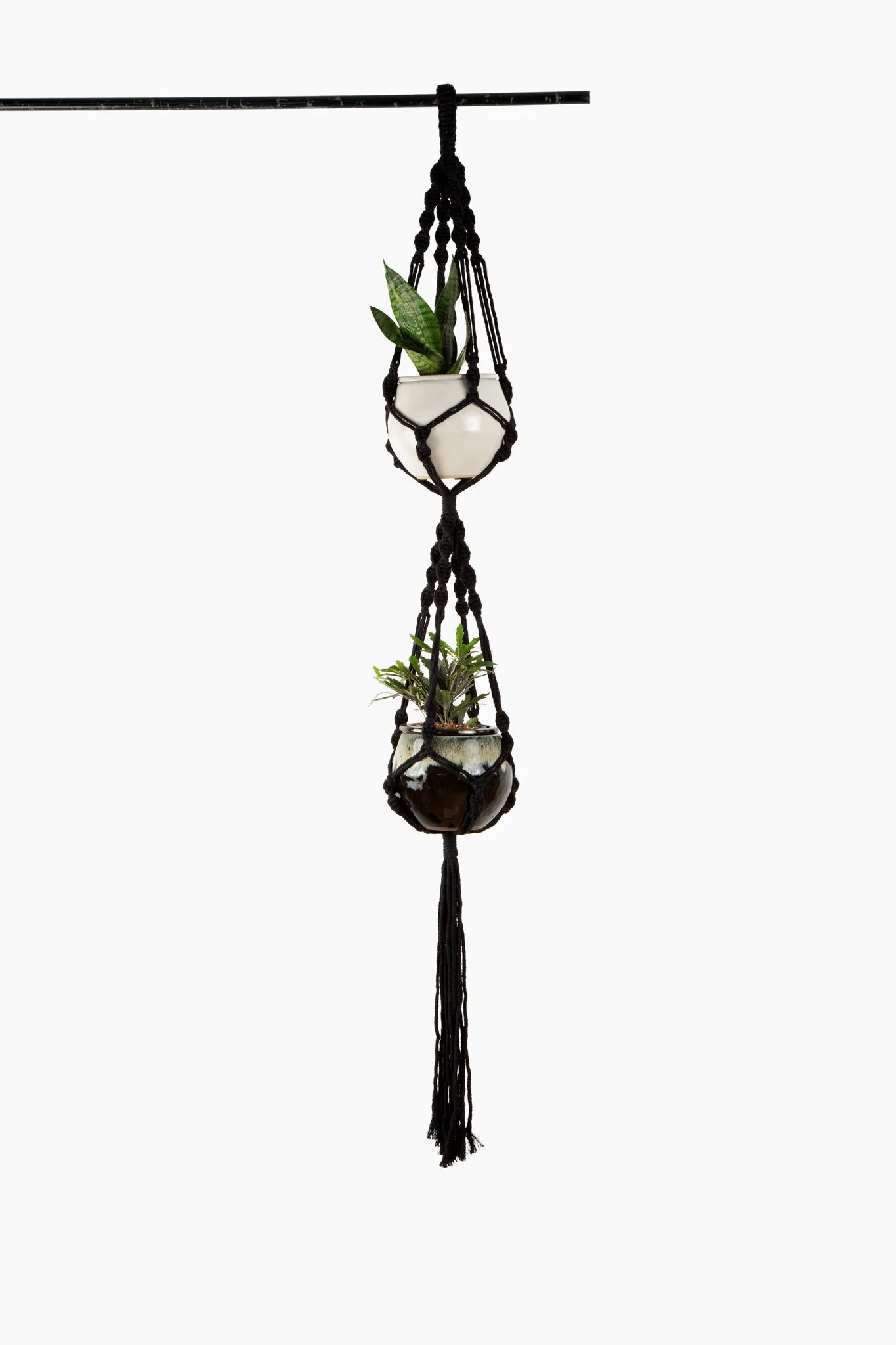 Deluxe Hand Woven Double Macrame Hanger – Obsidian Black