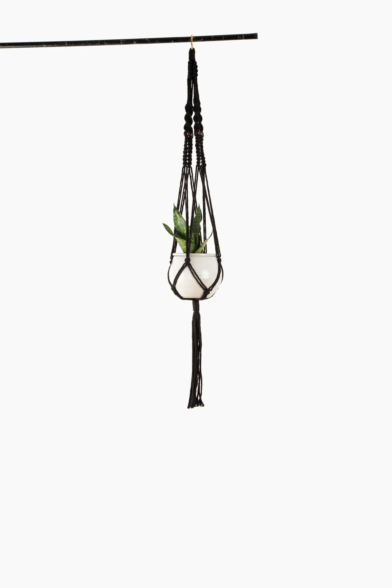 Deluxe Hand Woven Macrame Hanger with Beads – Obsidian Black