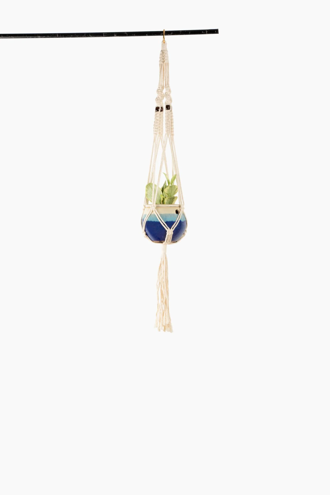 Deluxe Hand Woven Macrame Hanger with Beads – Linen White