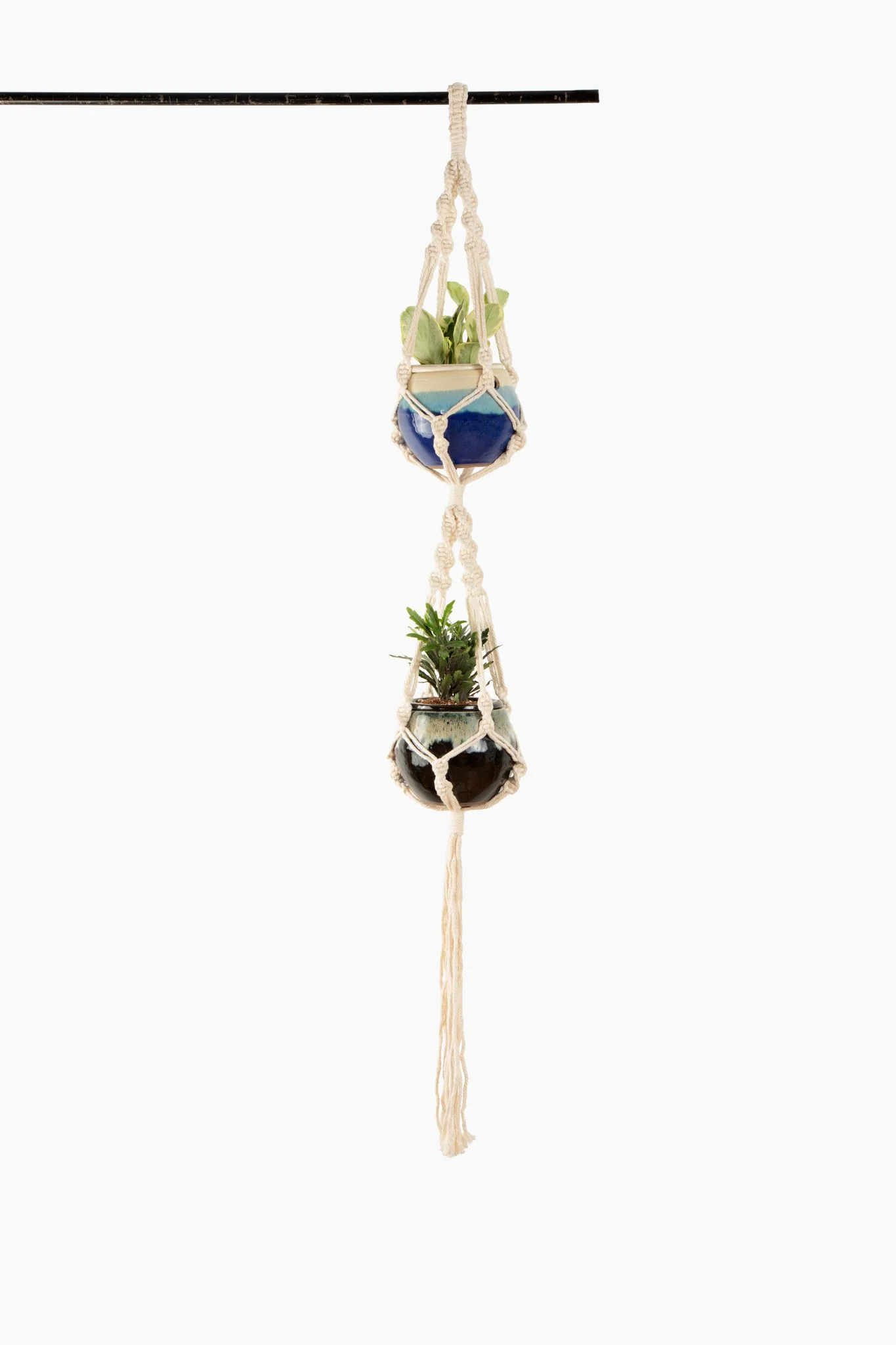 Deluxe Hand Woven Double Macrame Hanger – Linen White