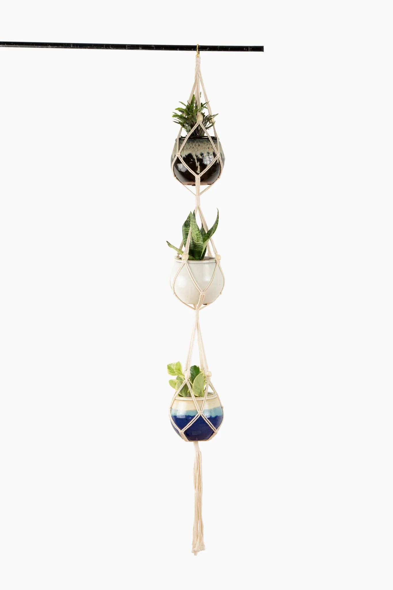 Deluxe Hand Woven Triple Macrame Hanger – Linen White