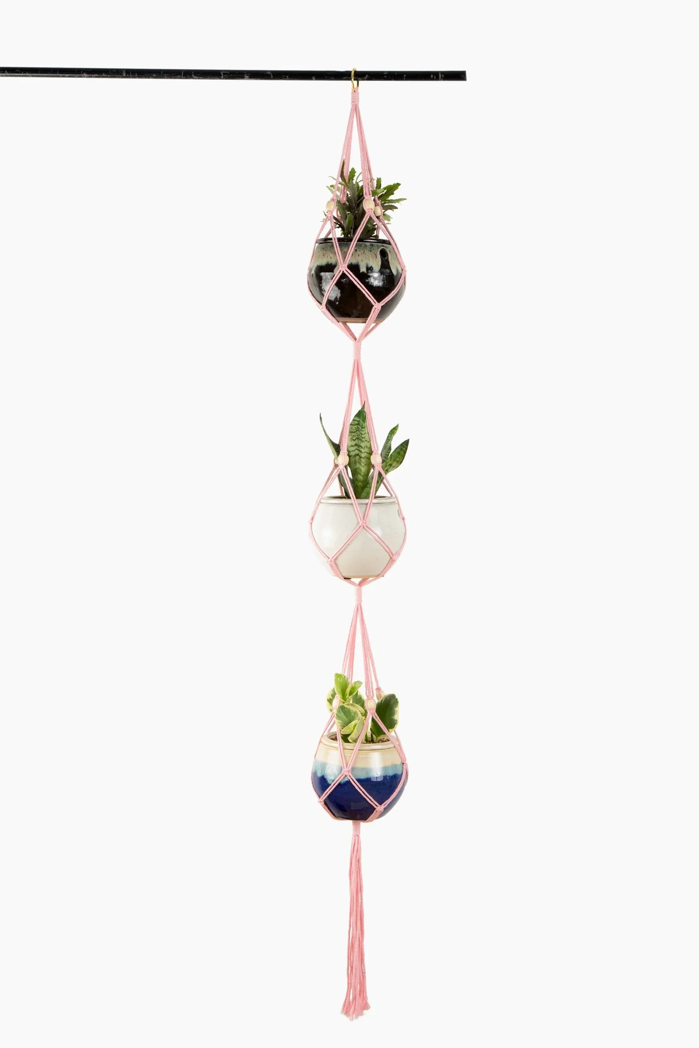 Deluxe Hand Woven Triple Macrame Hanger – Rose Quartz
