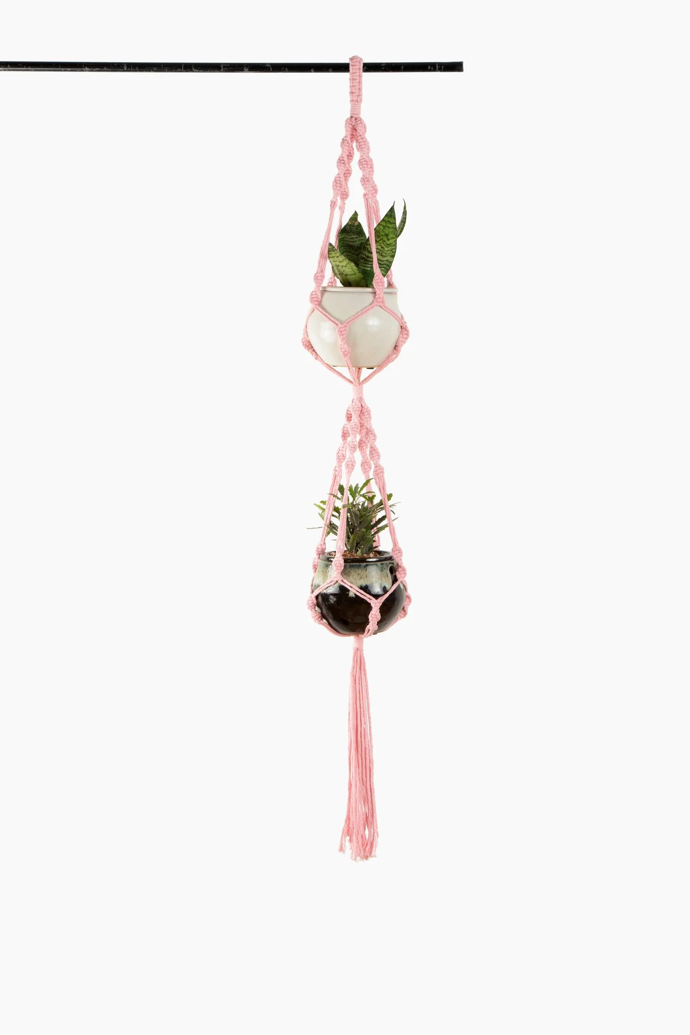 Deluxe Hand Woven Double Macrame Hanger – Rose Quartz