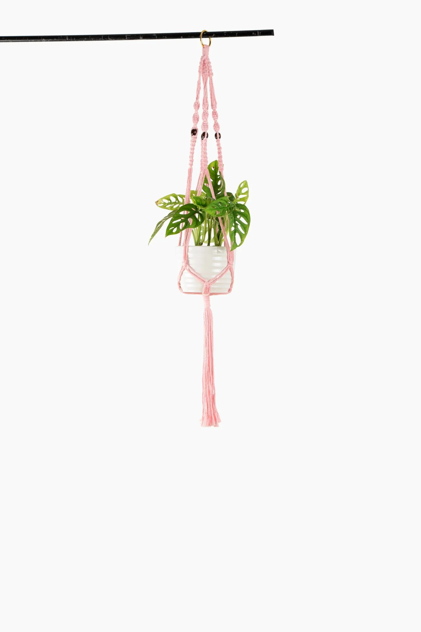 Deluxe Hand Woven Macrame Hanger with Beads – Rose Quartz