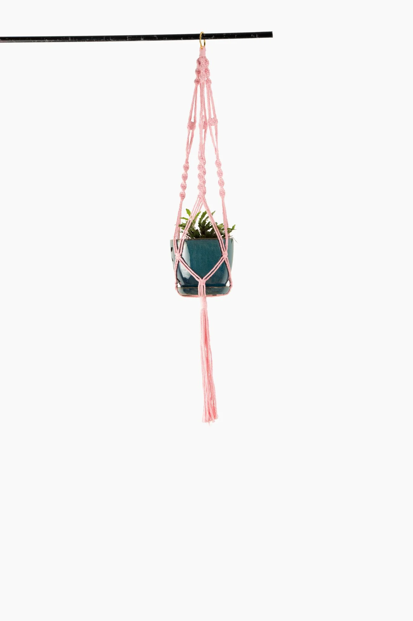 Deluxe Hand Woven Single Macrame Hanger – Rose Quartz