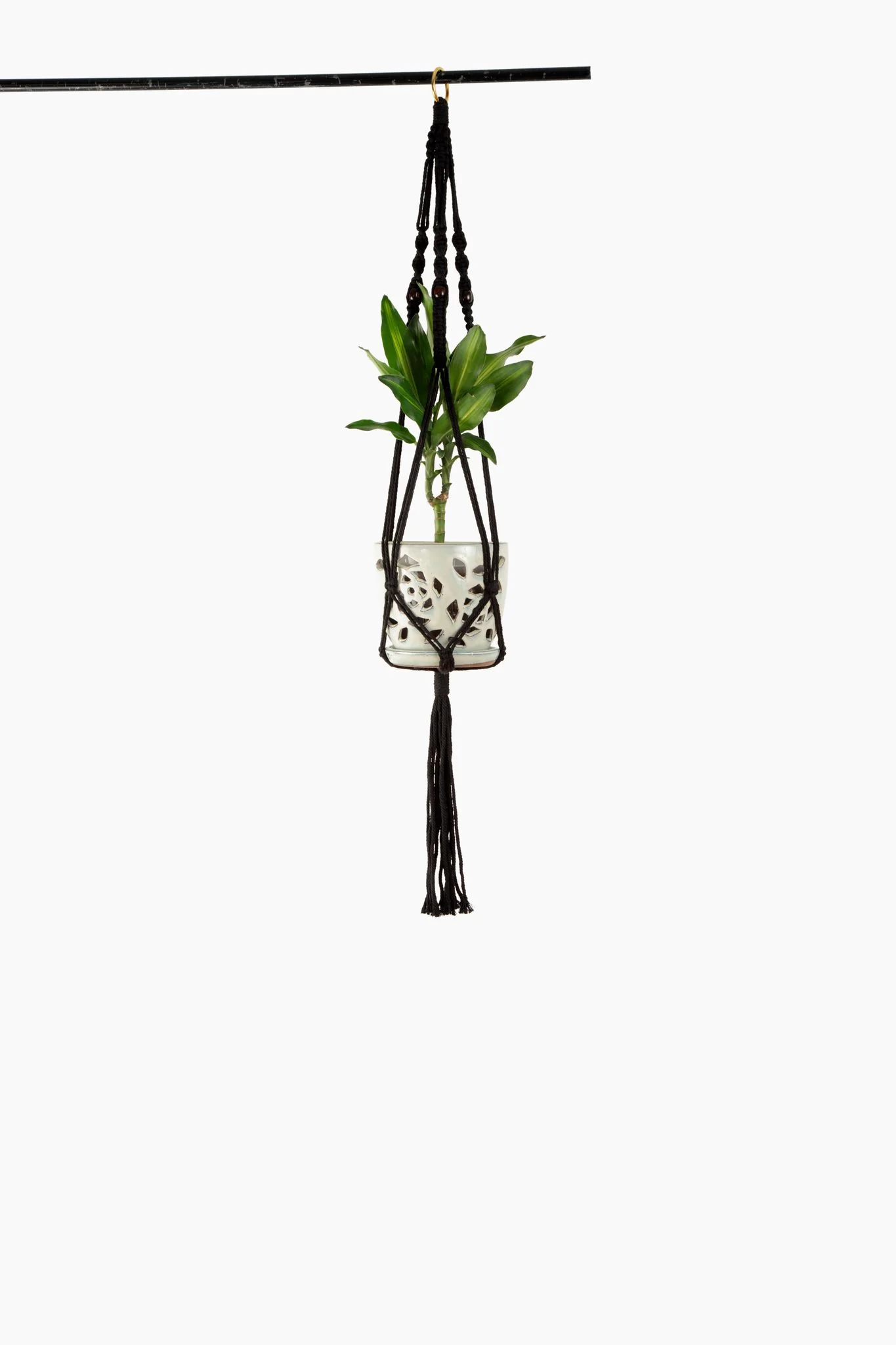 Deluxe Hand Woven Single Macrame Hanger – Obsidian Black