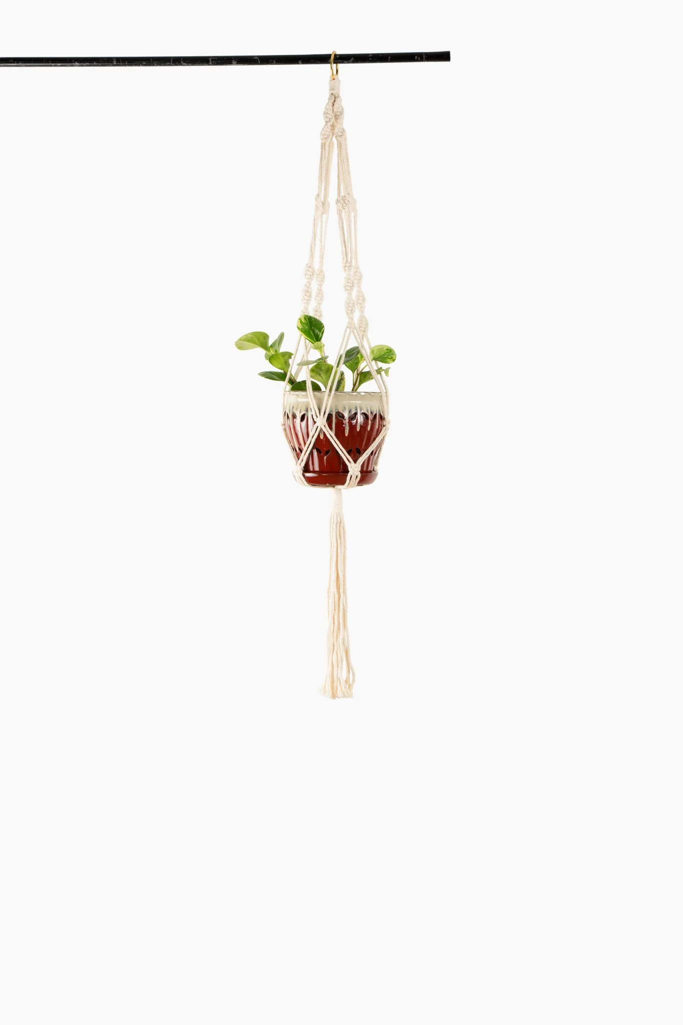 Deluxe Hand Woven Single Macrame Hanger – Linen White