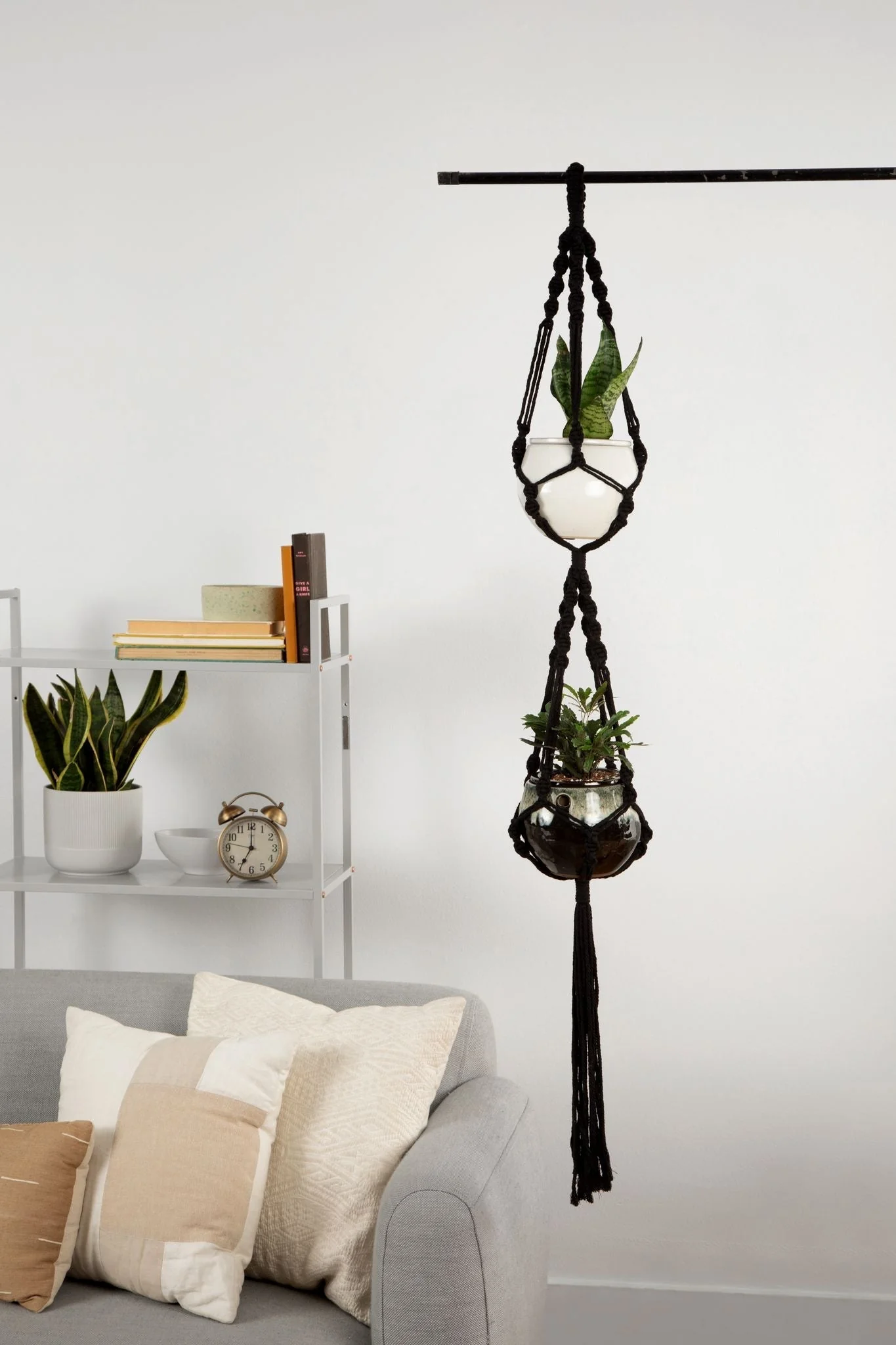 Deluxe Hand Woven Single Macrame Hanger - Obsidian Black - Image 3