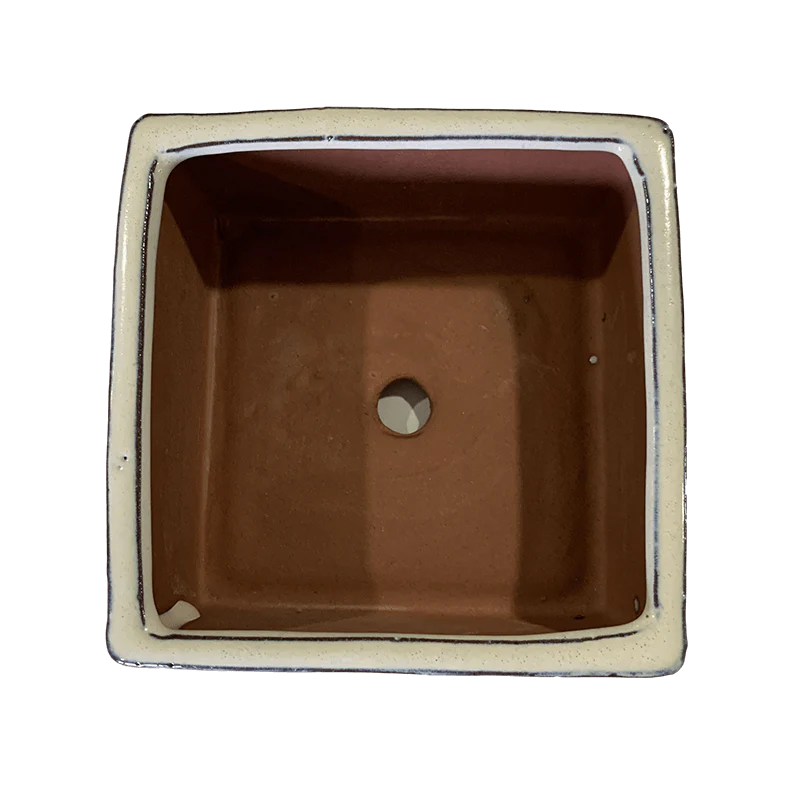 5" White Diamond Square Ceramic Succulent Pot With Decorative Bamboo Saucer - Image 2