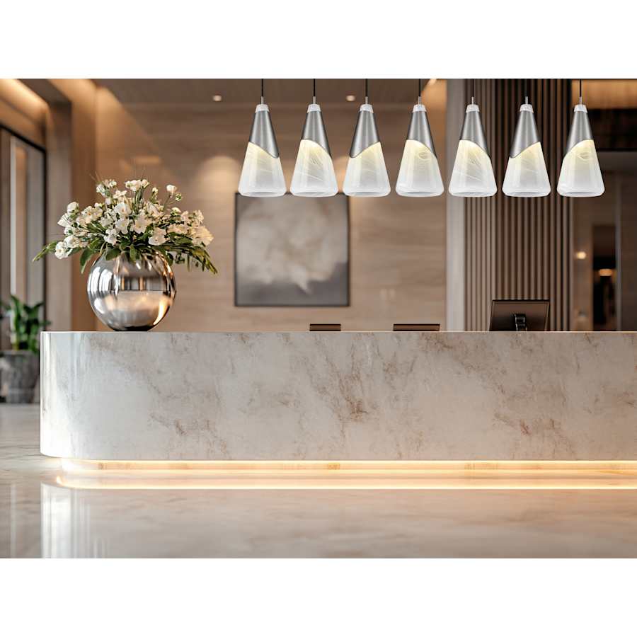 Z-Lite Aimie 7 Light 54" Wide Linear Pendant with 16" Tall White Swirl Glass Shades - Image 3