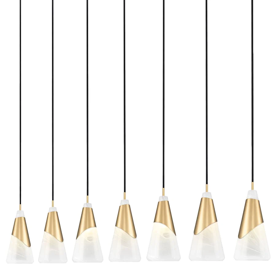 Z-Lite Aimie 7 Light 54" Wide Linear Pendant with 16" Tall White Swirl Glass Shades - Image 1